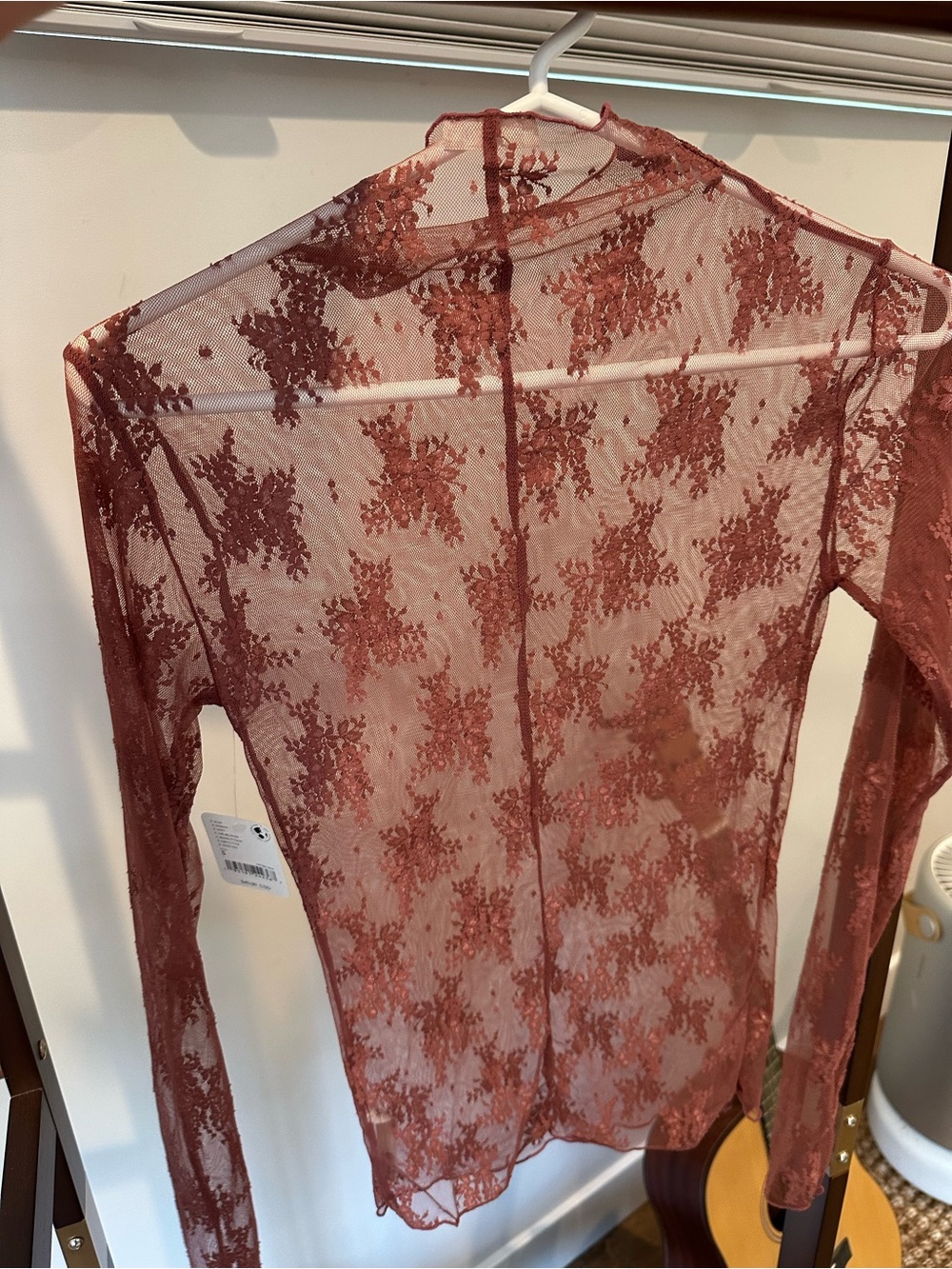 Free People Intimately Oh Bloom Lace Mesh Mock Neck Top Rose Size Small NWT - Picture 2 of 5